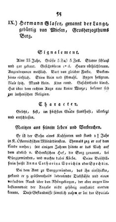 IX.) Hermann Glaser, genannt der Lange, gebürtig von Miesen, Grosherzogthums Berg.