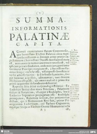 Summa Informationis Palatinae Capita