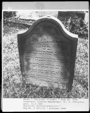 Grabstein von Lisette Mannheimer, Tochter des Jehoschua (gestorben 1860.03.31)