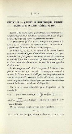 Solution de la question de mathématiques spéciales proposée au concours général de 1888.