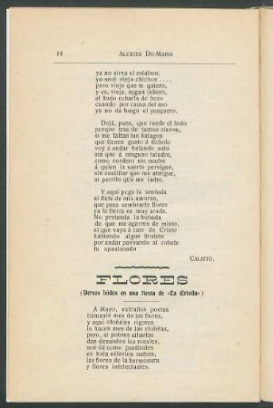 Flores : (Versos leídos en una fiesta de "La Criolla")