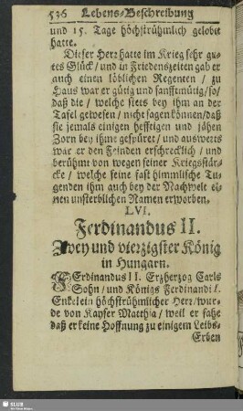 LVI[I]. Ferdinandus II. Zwey und vierzigster König in Hungarn