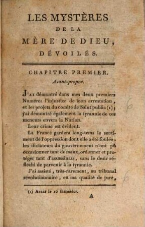Causes secrètes de la révolution du 9 au 10 Thermidor, 3. Les mystères de la mère de Dieu, dévoilés. - 96 S.