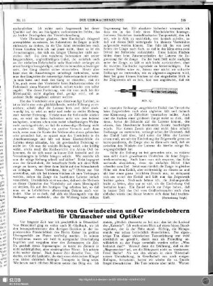 Eine Fabrikation von Gewindeeisen und Gewindebohrern für Uhrmacher und Optiker