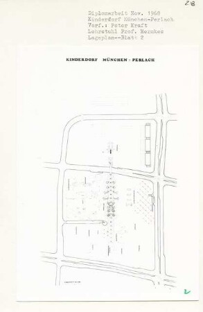 Kinderdorf Perlach, München (Diplomarbeit bei Bernhard Hermkes): Lageplan 1:500
