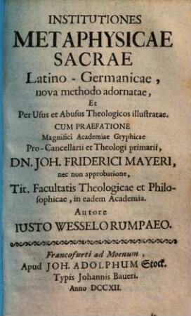 Institutiones metaphysicae sacrae
