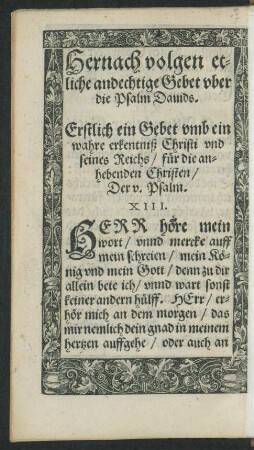 Hernach volgen etliche andechtige Gebet uber die Psalm Davids.