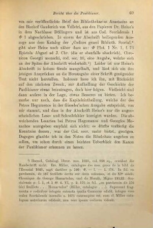 Der ursprüngliche bei Georgios Monachos nur theilweise erhaltene Bericht über die Paulikianer