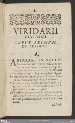 Caput Primum. De Personis