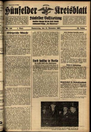 Erste Ausgabe vom Donnerstag, den 18. November 1937.