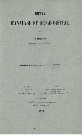 NOTES D'ANALYSE ET DE GÉOMÉTRIE.