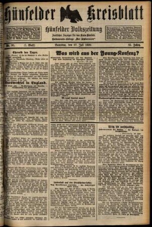 Erste Ausgabe vom Samstag, den 27. Juli 1929.