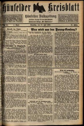 Erste Ausgabe vom Samstag, den 27. Juli 1929.