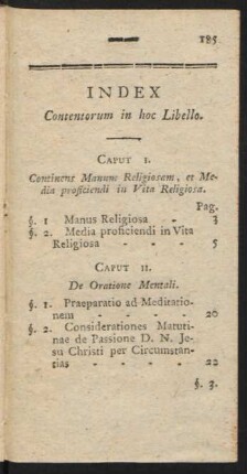 Index Contentorum in hoc Libello.