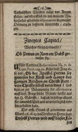 Zweytes Capitel, Welches kürzlich erweiset, Ob Petrus zu Rom ein Pabst gewesen sey