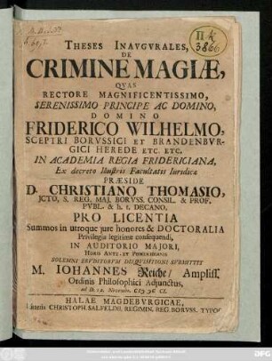 Theses Inavgvrales, De Crimine Magiæ