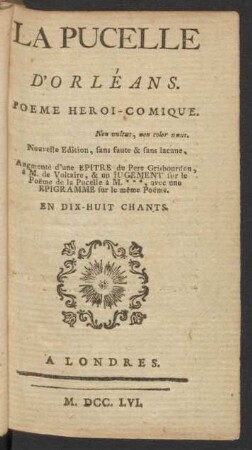 La Pucelle D'Orléans : Poeme Heroi-Comique : En Dix-Huit Chants