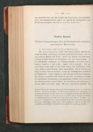 Fünftes Kapitel. Weitere Untersuchungen über die Produktion des absoluten und relativen Mehrwerths