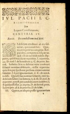 Iul. Pacii I. C. Enantiophanōn Seu Legum Conciliatarum, Centuria IV.