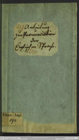 Anleitung zur Pronunciation der Englischen Sprache