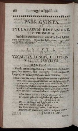Pars Quinta. De Syllabarum Dimensione, Seu Prosodia.
