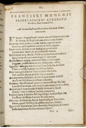 Francisci Moncæii Fridevalliani Atrebatii Heden, sive Paradisus.