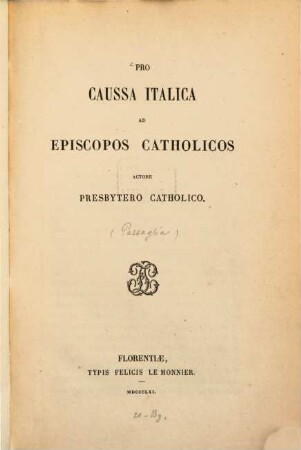 Pro caussa italica ad episcopos catholicos
