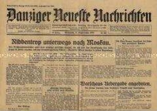 Tageszeitung "Danziger Neueste Nachrichten" zur Einnahme der Westerplatte durch deutsche Truppen