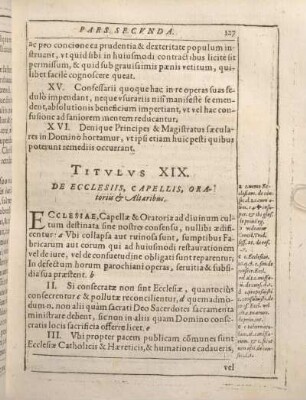 Titvlvs XIX. De Ecclesiis, Capellis, Oratoriis & Altaribus.