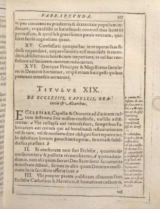 Titvlvs XIX. De Ecclesiis, Capellis, Oratoriis & Altaribus.