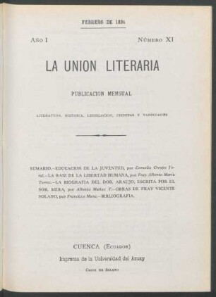 Número XI, Febrero de 1894