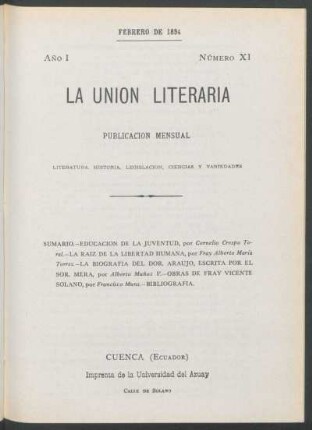 Número XI, Febrero de 1894