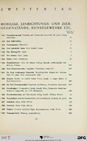 Mobiliar, Einrichtungs- und Zier-Gegenstände, Kunstgewerbe etc. (Nr. 212-249)