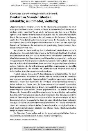 Deutsch in Sozialen Medien: interaktiv, multimodal, vielfältig