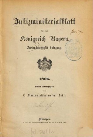 Justizministerialblatt für den Freistaat Bayern. 33. 1895
