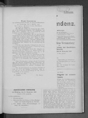 Monats-Versammlung des ärztlichen Bezirk-Vereins St. Pauli und Eisbüttel am Donnerstag den 8. Oktober 1903 bei Ziegler, Eimsbütteler Fährhaus.