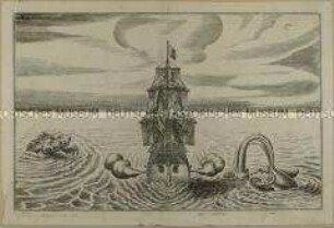 Türkisches Kriegsschiff, begleitet von Walen (Illustration Nr. 4 aus einem unbekannten Buch)