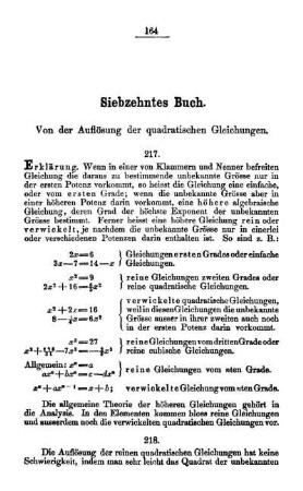Siebzehntes Buch. Von der Auflösung der quadratischen Gleichung.