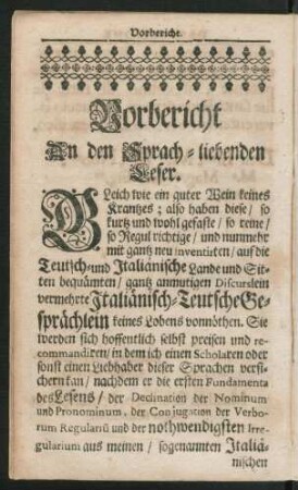 Vorbericht an den Sprach-liebenden Leser