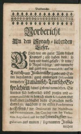Vorbericht an den Sprach-liebenden Leser