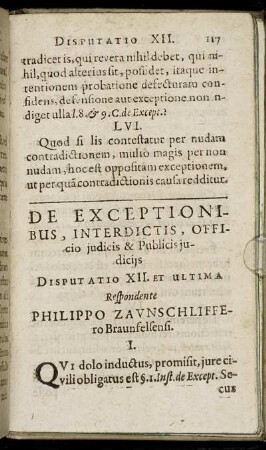 De Exceptionibus, Interdictis, Officio judicis & Publicis judicijs. Disputatio XII. Et Ultima.