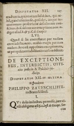 De Exceptionibus, Interdictis, Officio judicis & Publicis judicijs. Disputatio XII. Et Ultima.