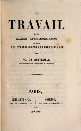 Du travail dans les prisons et dans les établissements de bienfaisance