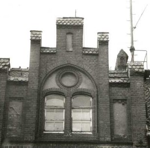 Cottbus. Straßenbahndepot, Berliner Straße 58/60, um 1905. Verwaltungsgebäude. Giebel der Straßenfront