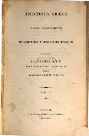 Anecdota Graeca e codd. manuscriptis bibliothecarum Oxoniensium, 2