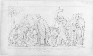 Verbreitung des Christentums : Rietschel, Ernst. Relief für die Aula des Leipziger Augusteums. Verbreitung des Christentums. Bleistift auf hellelfenbeinfarbenem Velin; 26,9 x 45,8 cm. Januar 1836. Privatbesitz (Nachlass des Künstlers). WVZ 251