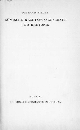 Römische Rechtswissenschaft und Rhetorik