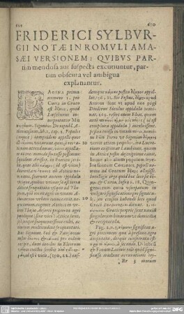 Friderici Sylburgii Notae In Romuli Amasaei Versionem: Quibus Partim mendosa aut suspecta excutiuntur, partim obscura vel ambigua explanatur
