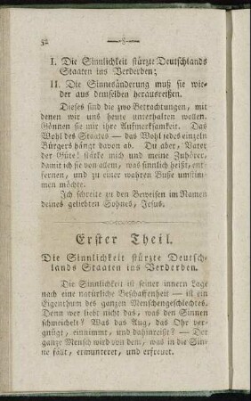 Erster Theil. Die Sinnlichkeit stürzte Deutschlands Staaten ins Verderben.