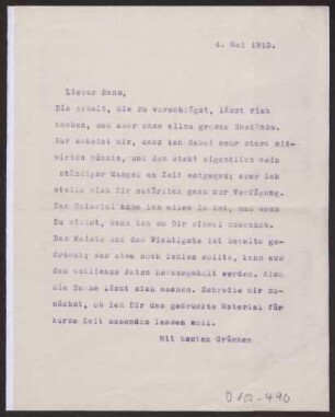 Schreiben an Hans Muthesius (Brief)